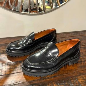 Black patent leather Reformation loafers, size 7